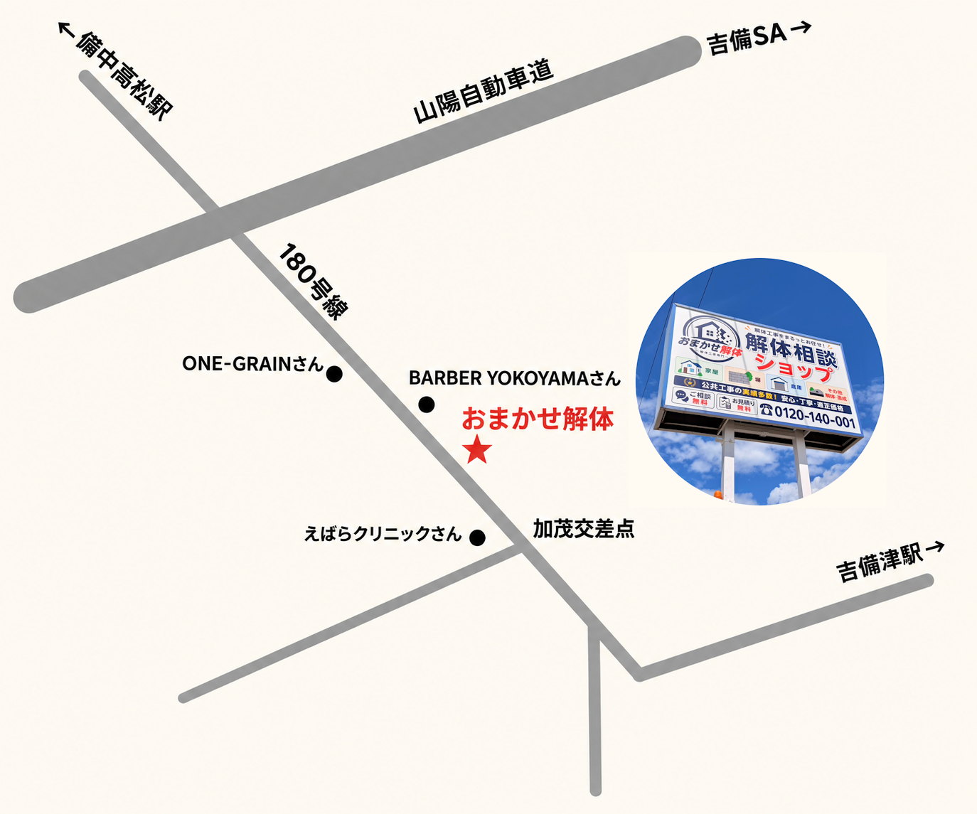 おまかせ解体相談ショップ周辺の案内地図