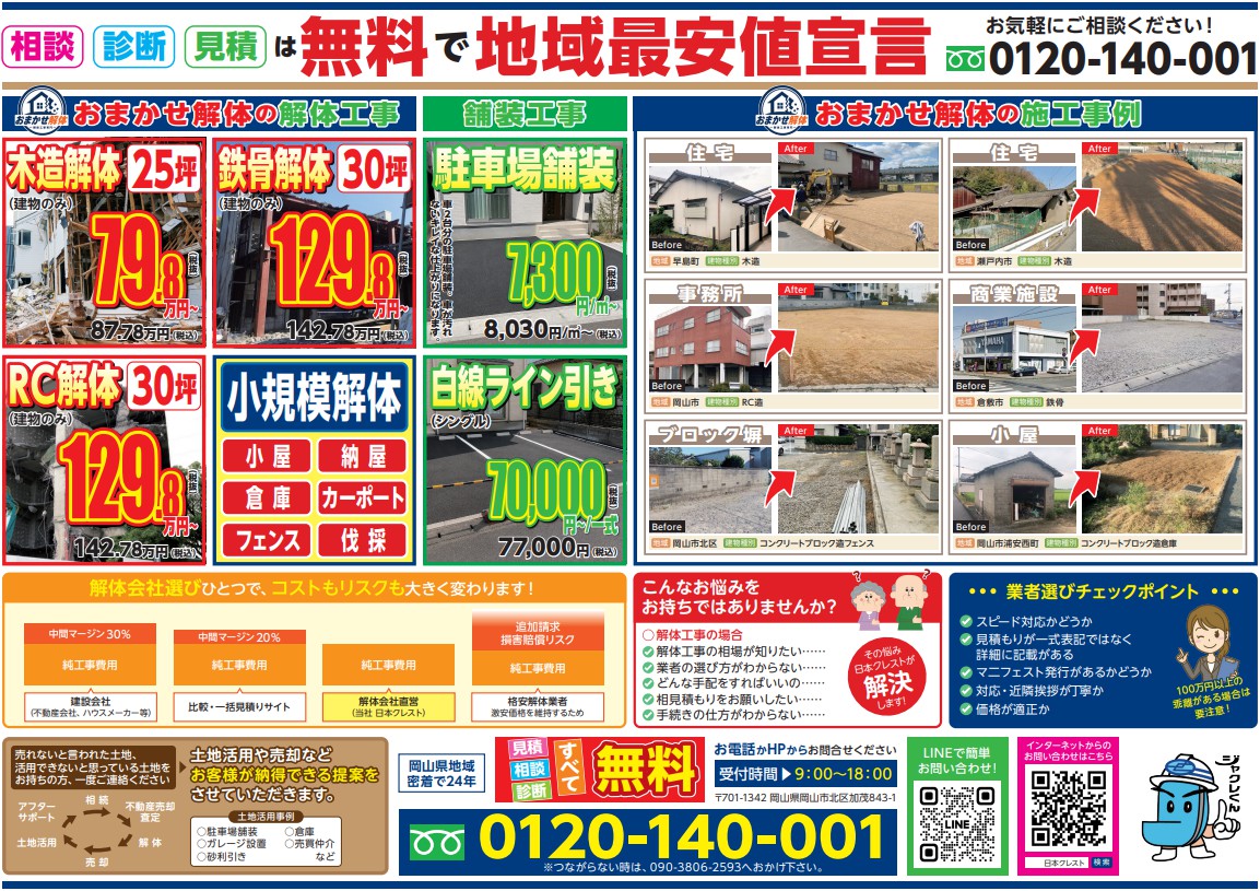 おまかせ解体のチラシ裏面